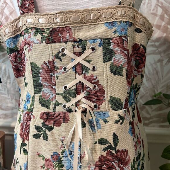 🆕 NWT Dylan Ryan NYC Tapestry Print Lace-Up Coquette Mini Dress Size XL Juniors - Picture 6 of 12